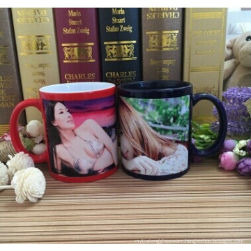 Haonai 11OZ glazed color mug ceramic sublimation coffee mug,red and black with customized design